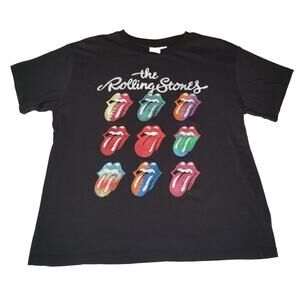 H & M x The Rolling Stones Band T-Shirt Large Rock Band Retro Rainbow Tongues
